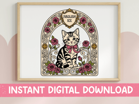 Abolish ICE Art Nouveau Cat SVG PNG: Graphics for T-Shirt Designs