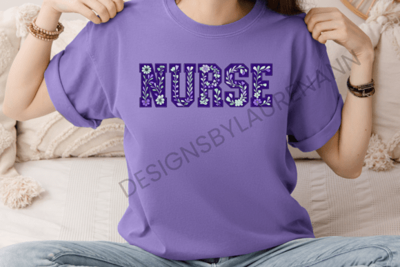 Purple Floral Nurse Patch Graphics for T-Shirt Designs